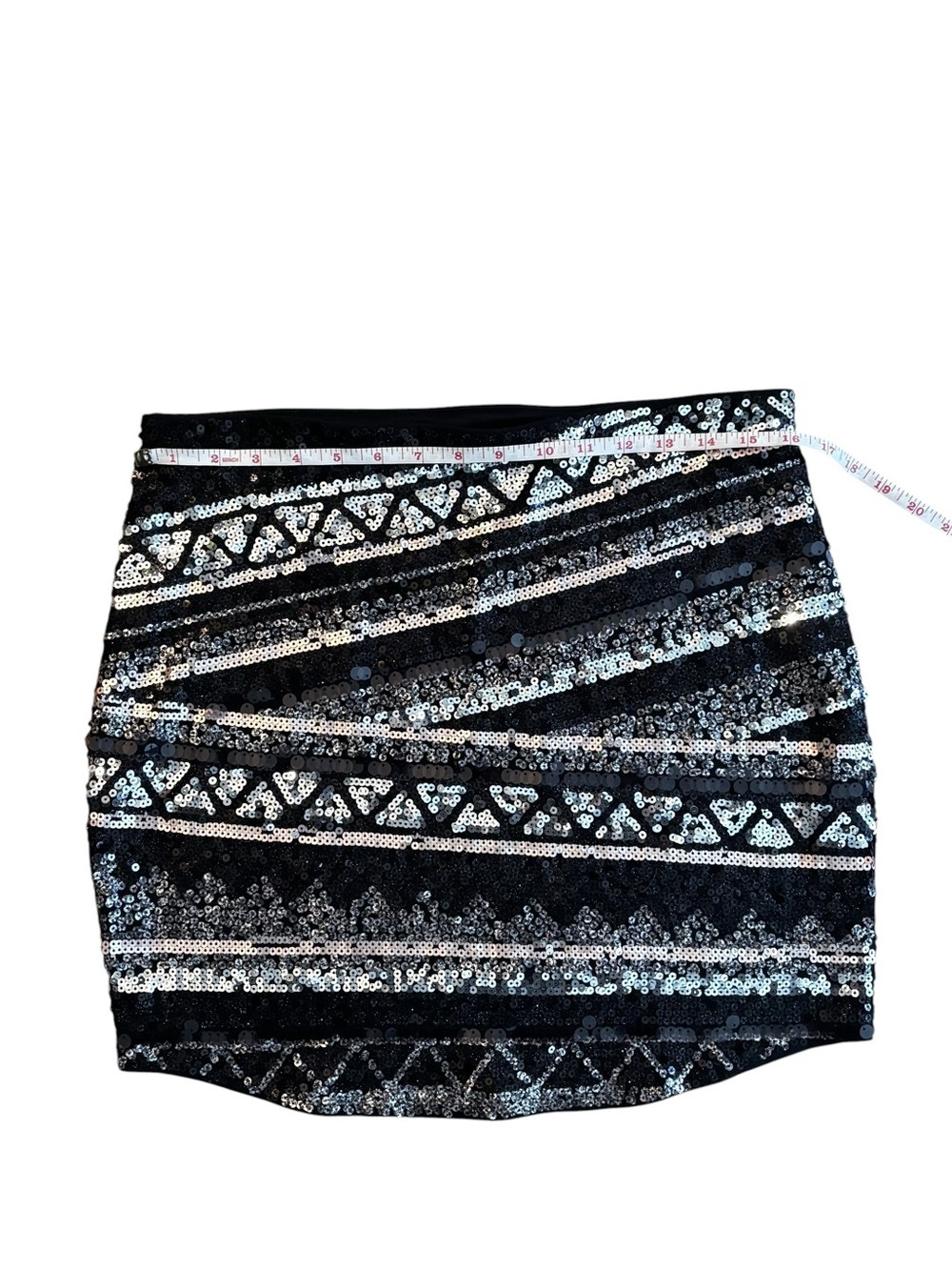 Express Black and Silver Sequin Geometric Mini Skirt - Picture 2 of 5